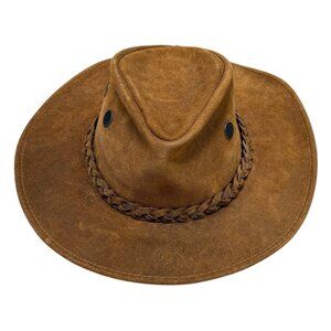 Henschel Cowboy Hat USA Size Large Outback Style Leather Brown Ventilated
